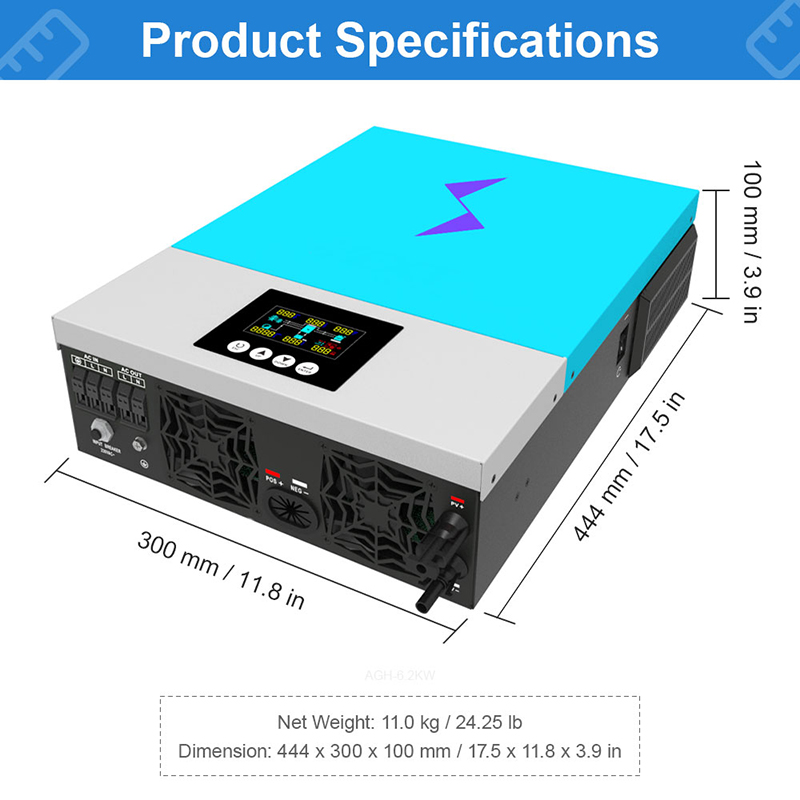 DAXTROMN EU 6.2KW Hybrid Solar Inverter MPPT 450VDC 120A PV Ingång Nät Feedback 48V Batteri Pure Sine Wave Solar Inverter med WiFi