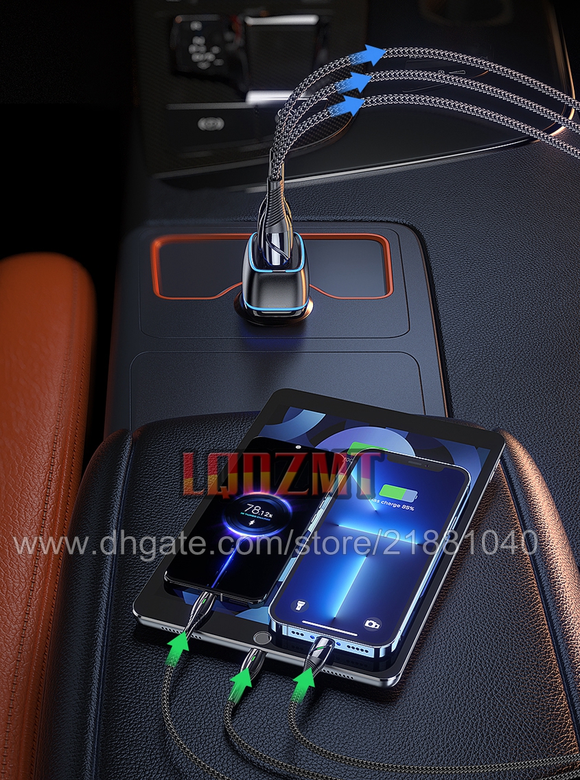Carregador de carro 44W PD USB tipo C 3 portas USB Carregador de telefone Carregamento rápido Carregamento rápido para iPhone 13 Pro Xiaomi Samsung iPad Carregador de carro Carregador de carro Carregamento rápido