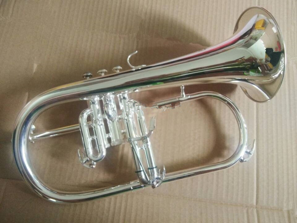 Professionella flugelhorns silverpläterade B platt BB Professionell trumpet Topp mässing Musikinstrument Trompete Horn Frakt