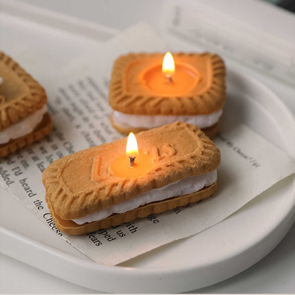 Scented Candle Sand Biscuit Scented Candle Silicone Mold Simulation Modeling Candle Diy Plaster Baking Cake Mold Cake Decorating Tools P230412