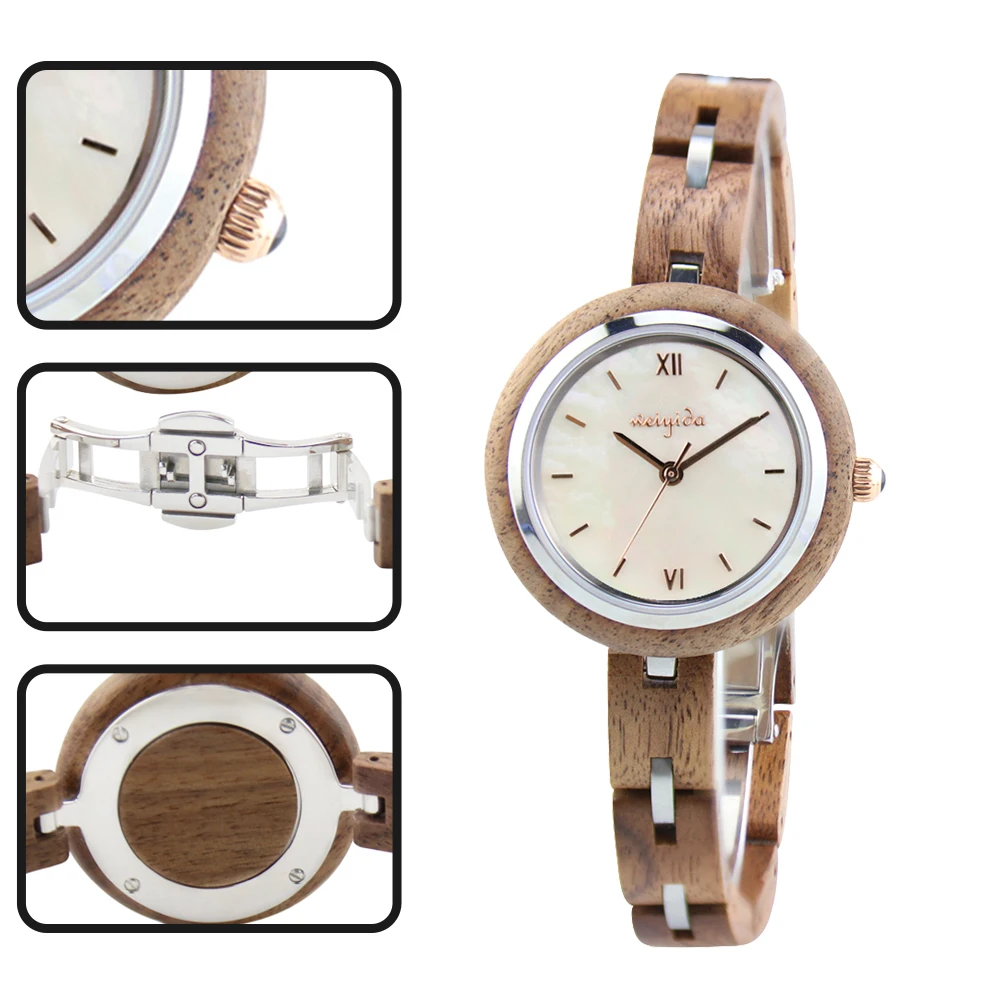 Orologio in legno da donna Luxury Brand CZ Orologio da polso al quarzo Orologio da donna alla moda Bracciale in legno Orologi femminili Relogio Feminino