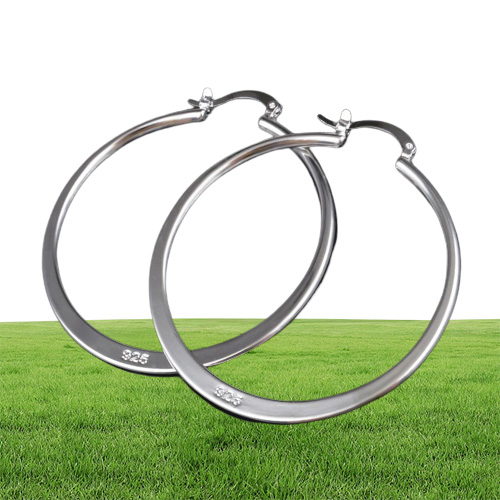 Real 925 Sterling Silver Oval Big Hoop Ohrringe für Frauen flach dünn runde Hochzeit Schmuck Zubehör Punk Brincos Joyas de Plata 1331042