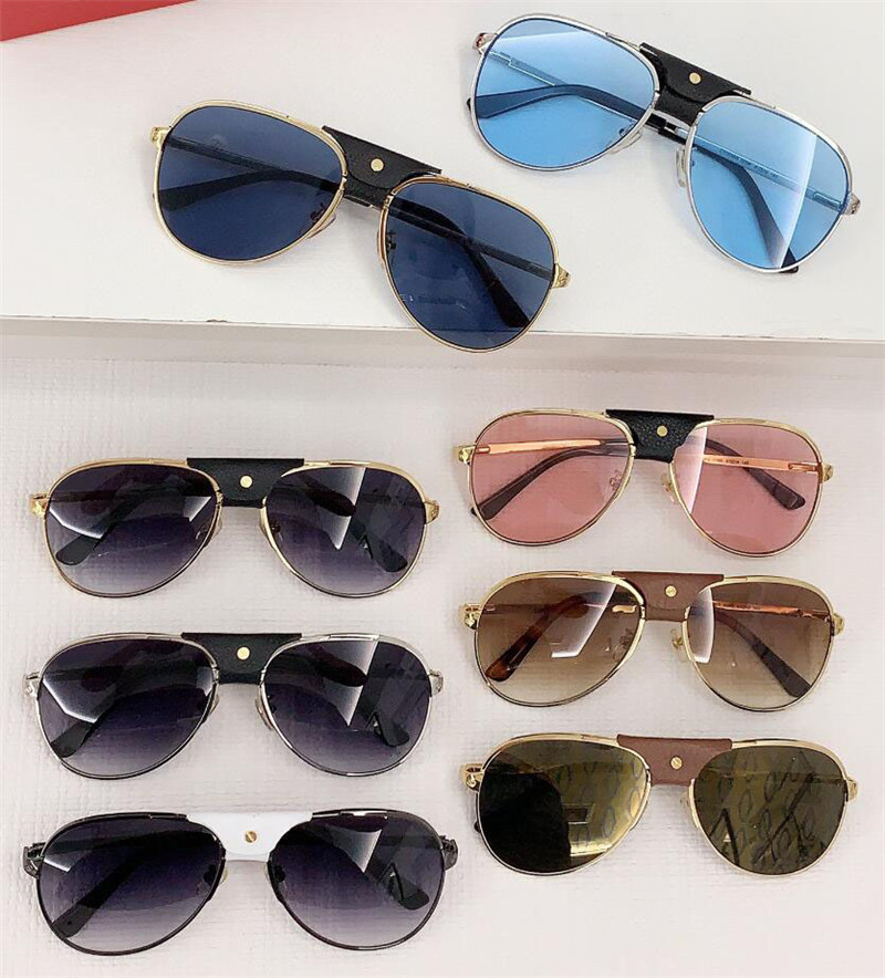Nouveau design de mode lunettes de soleil pilotes carrées 0037 monture en métal avec pont en cuir de veau noir style classique simple et populaire lunettes de protection uv400 en plein air
