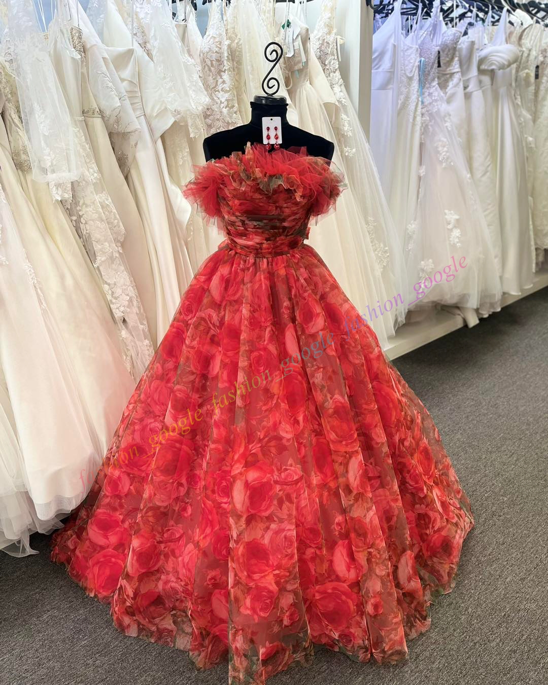 Abito da ballo multiplo a bolle 2k24 senza spalline con stampa floreale rosa in tulle spettacoli da donna, serata formale invernale, cocktail party, abito di gala hoco, abito la madre della sposa, ospite, principessa, rosso