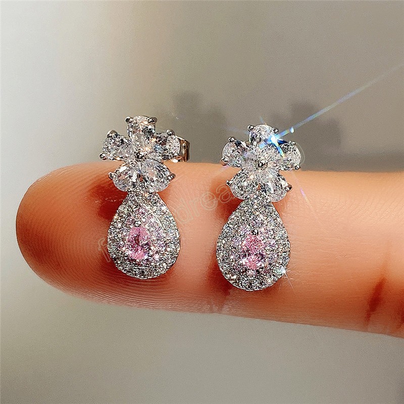 Art- und Weisekreativer kleiner Blumen-süßer Wasser-Tropfen baumeln Ohrring-Schmucksache-schöne AAA-Rosa-Diamant-Gril-Bolzen-Ohrringe