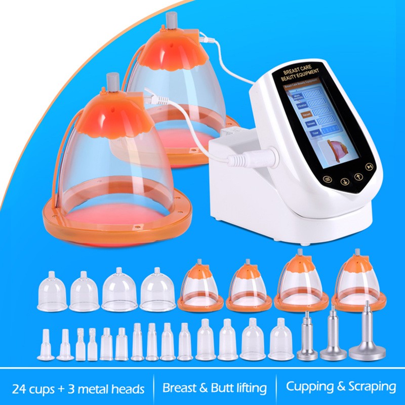 Electric Breast Massager Pressure Therapy Chest Enlargement Pump Vacuum Cupping Chest Enhancing Cupping Suction Pump XXL Cups Red Light Vibration Micro Current