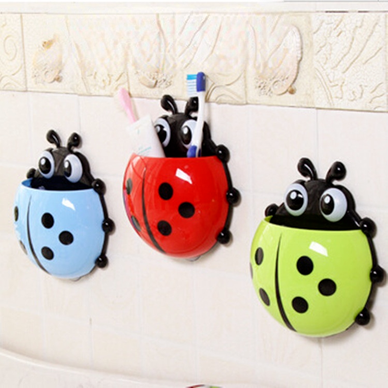 Cartoon schattige ladybug tandenborstelhouder met sukkel creatieve tandpasta opslagrek organizer keuken badkamer accessoires