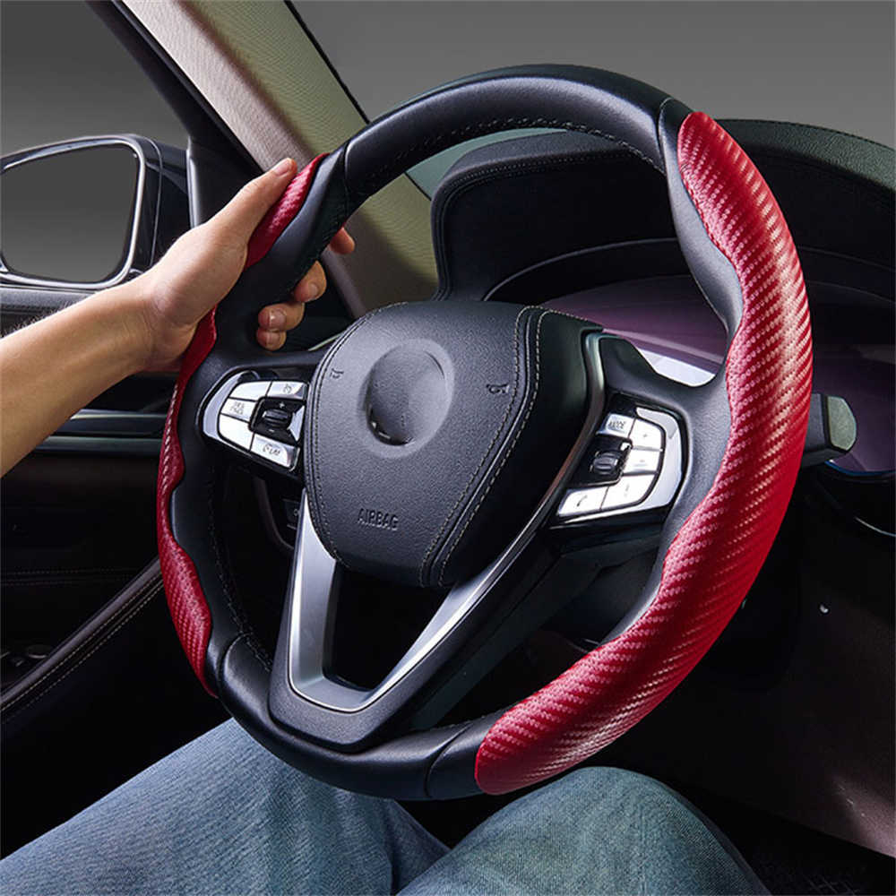 Mise à niveau e rouge en Fiber de carbone Look universel couverture de rehausseur de volant de voiture antidérapant accessoires de décoration intérieure automatique