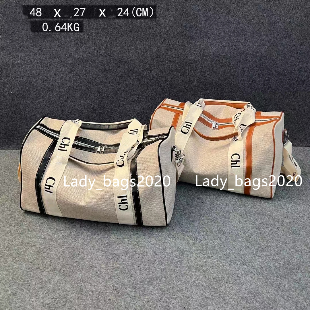 Lyx canvas duffel väska woody tote män stor kapacitet duffle påsar kvinnor designer handväska nylon hobo linne strand crossbody axel bagage rese väskor stora