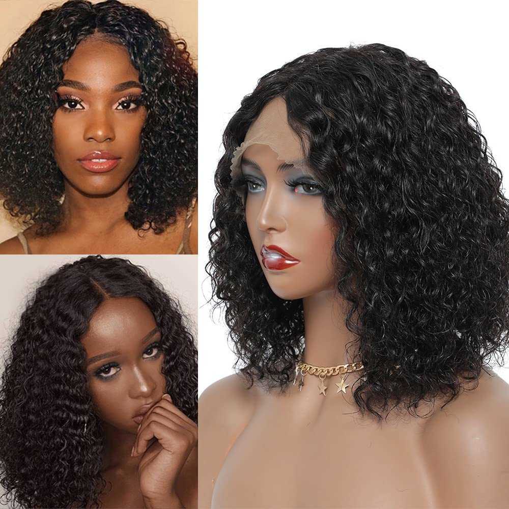 Peruki do włosów Brazylijska 13x1 koronkowy z przodu Bob Pre ​​Stucked Baby Deep Wave Short Water Curly 5x5 Peruka Human For Women 230413