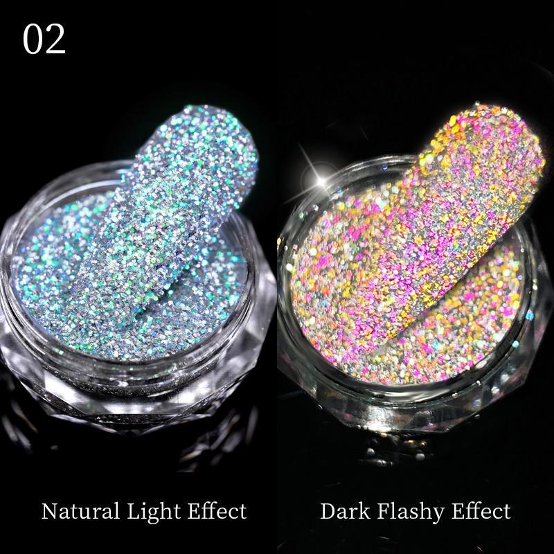 Nagelkristallpulver reflekterande glitter för naglar glänsande pigment iriserande glas Mikroborr Naglarpulverdekorationer