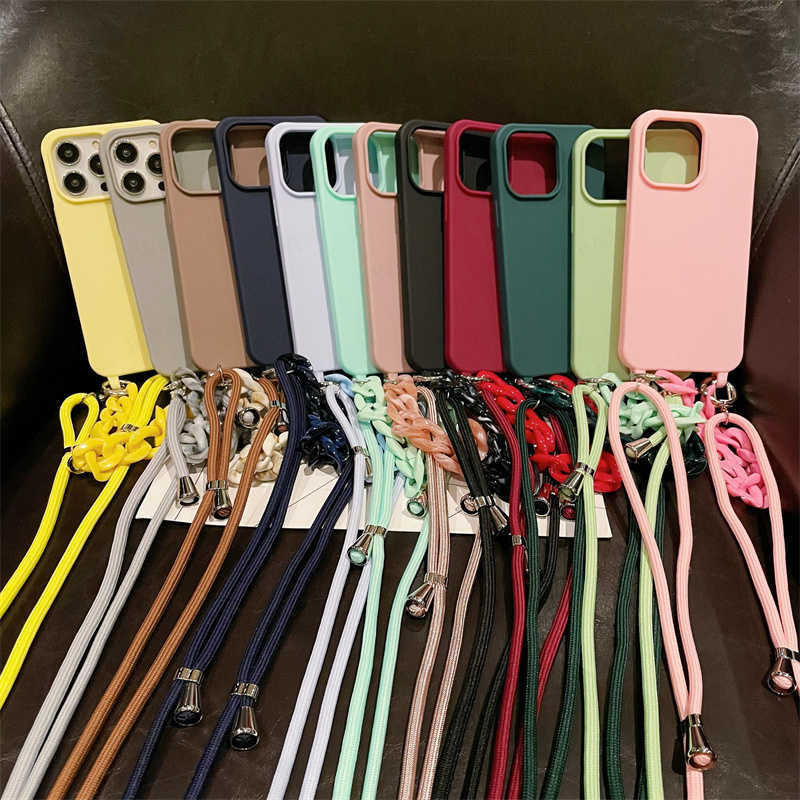 Mobilfodral Marmorkedja Crossbody Lanyard Strap Fodral För iPhone 14 13 12 Mini 11 Pro XS Max 7 8 Plus X XR SE 2 3 Silikon Mjukt skal