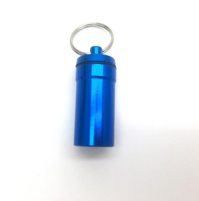 Keychain Holder Aluminium Vattentät förvaring Bottle Pill Case Box Stash Jars Bottle Jewelry Container Keyring 52*22mm