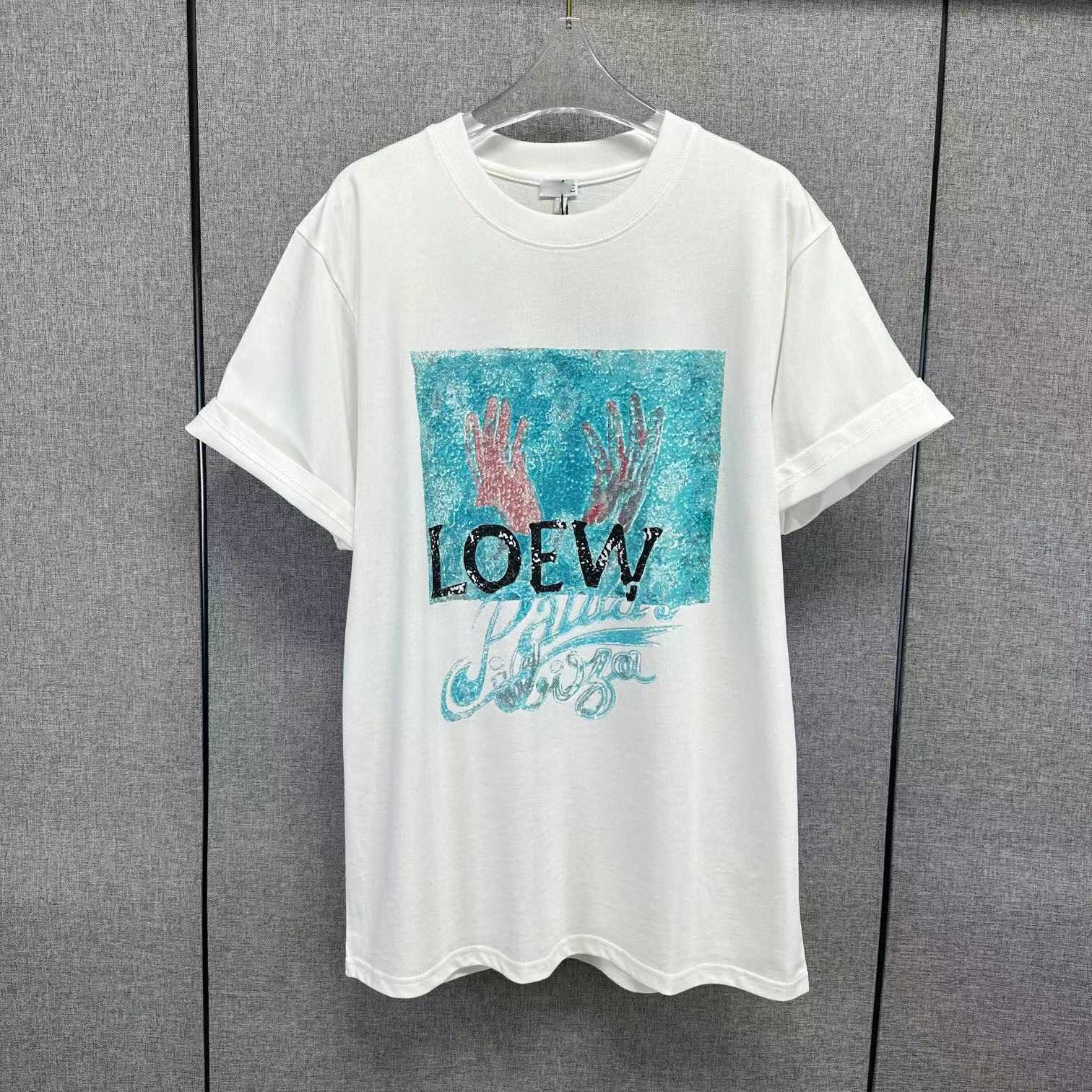 여성 디자이너 T 셔츠 트랙 셔츠 셔츠 셔츠 하이 에디션 * Luo Jia의 23 년 여름 줄 커플 스타일 느슨한 글자 인쇄 슬리브 한국 티셔츠