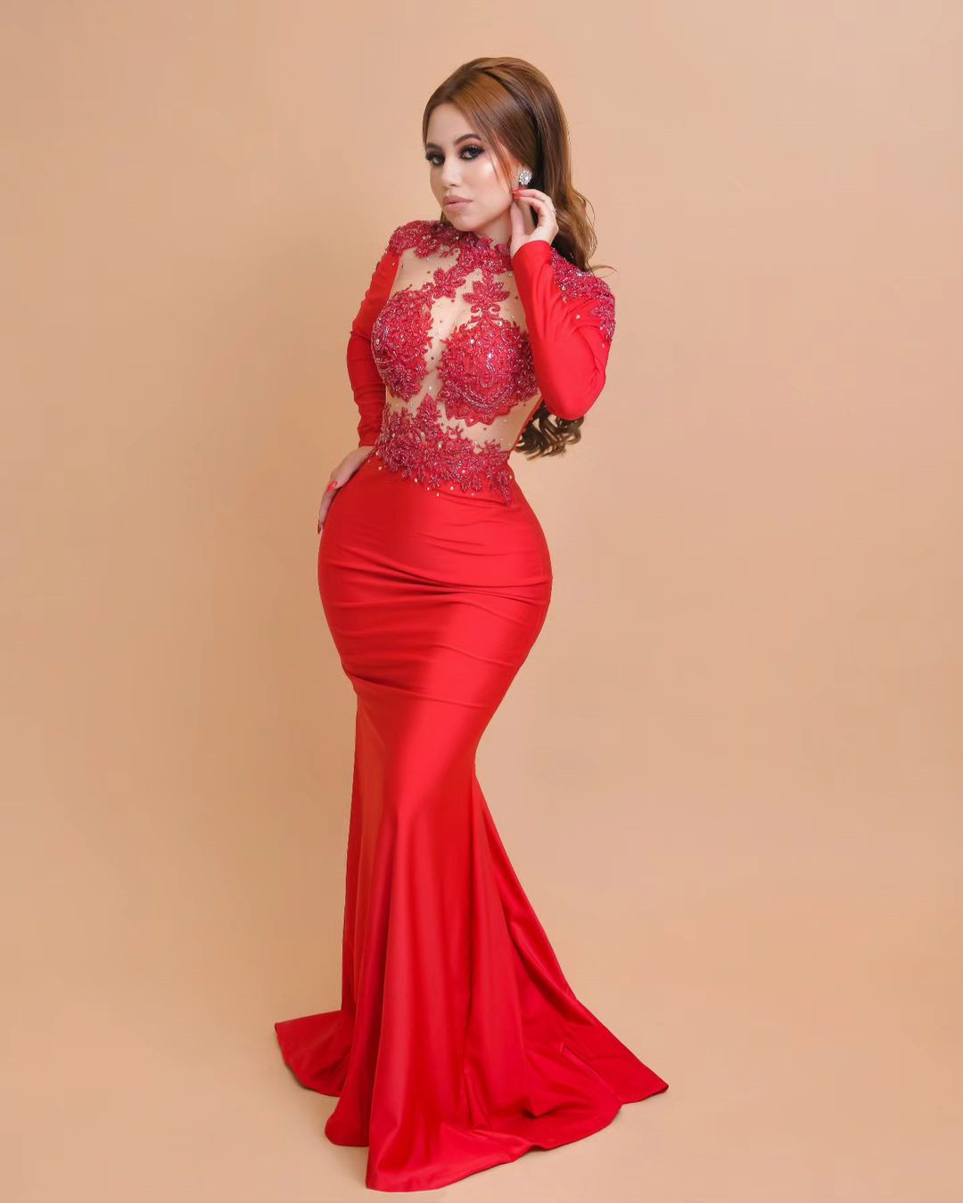 2023 nov Aso Ebi Arabiska spetspärledade sjöjungfru Mor till bruden klänningar Satin Evening Prom Formal Party Birthday Celebrity Mother of Groom Gowns Dress ZJT015