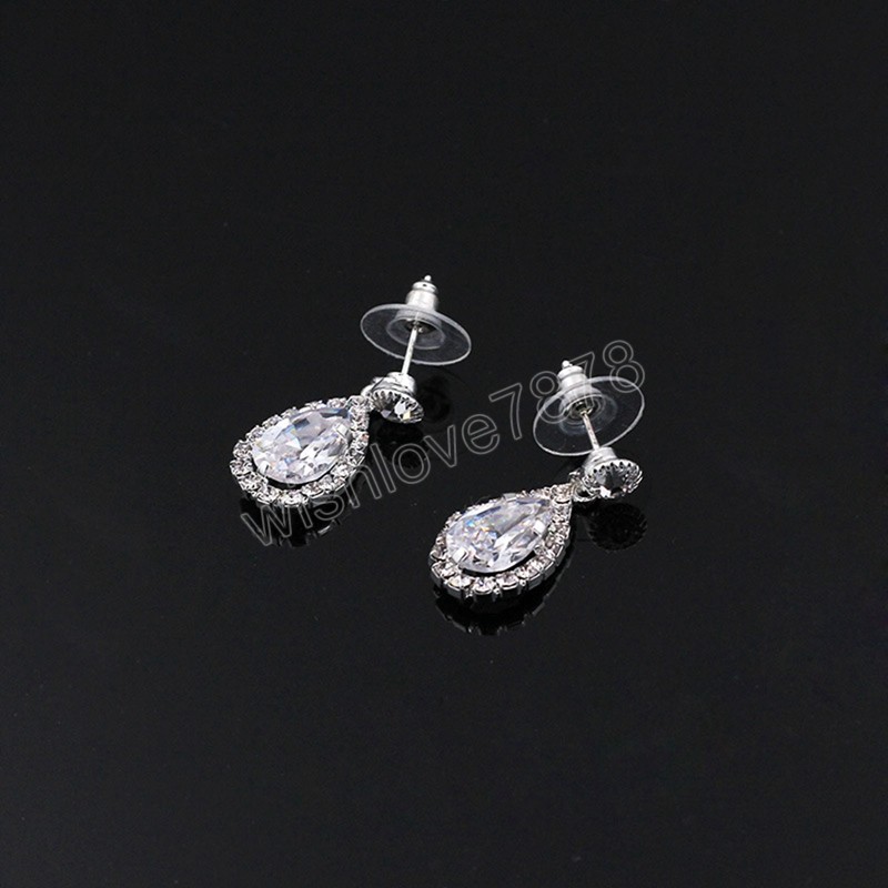 Set di orecchini con collana a goccia di zirconi cubici di lusso Set di gioielli da sposa damigella d'onore da sposa Regali le donne