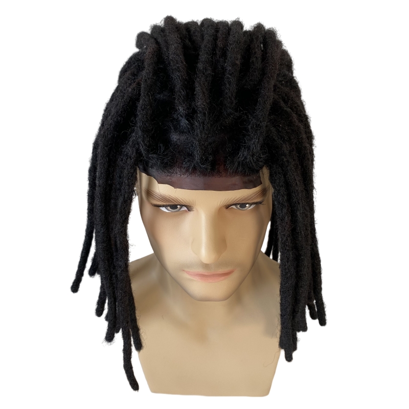 Substituição de cabelo humano virgem brasileiro # 1b preto 14 polegadas dreadlocks 8x10 unidade de pele de peruca pu para homens negros