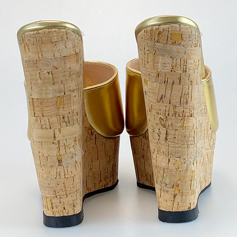 オロム品質の女性サマープラットフォームミュールサンダルウェッジハイヒールオープントゥートゥゴージャスなゴージャスな銀色の摩耗靴USサイズ5-20