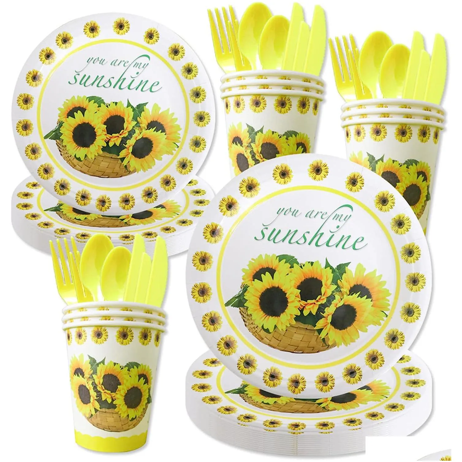 flower paper plates floral paper plates party supplies sunflower birthday dinnerware set baby shower service for 10 guests including plates, napkins, cups