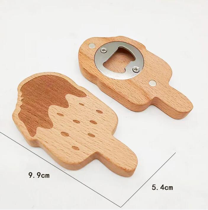 Openers Creative Design Ice Cream Violin Shape Wooden Bottle Opener Coaster Fridge Magnet Decoration Beer Bottle Opener