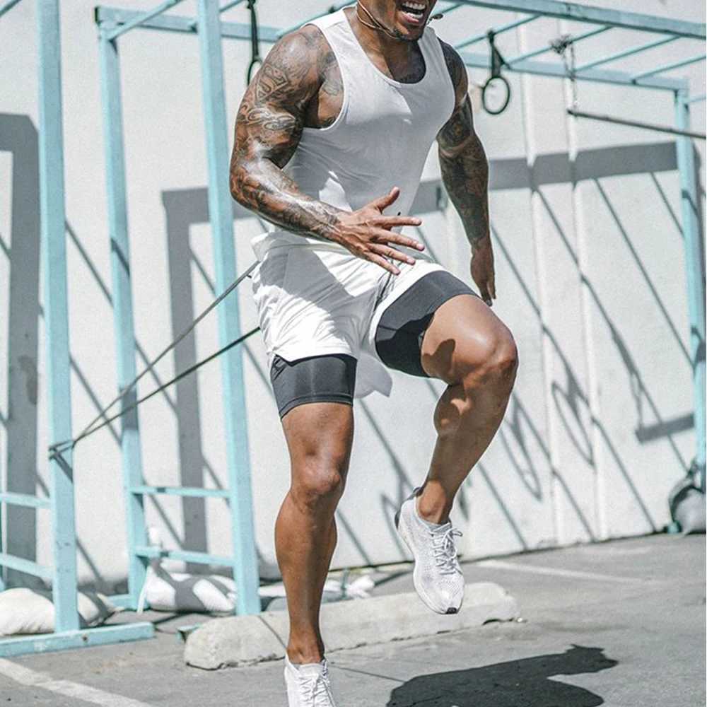 Men's Shorts Gym Shorts Men Double-deck Workout Shorts 2 In 1 Quick Dry Workout Training Short Pants Fitness Sport Jogging Pants Running Shor