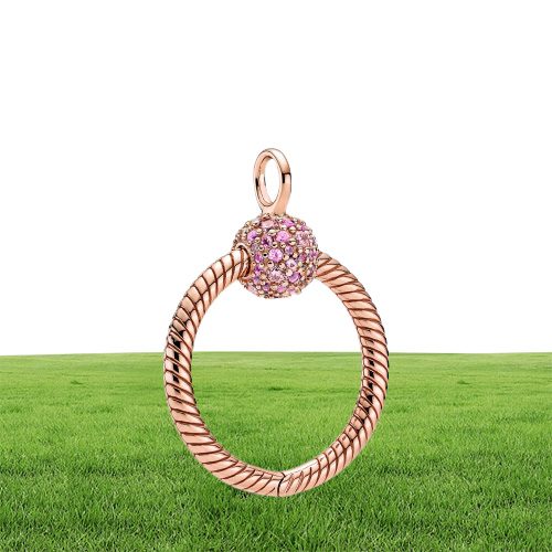 100 925 Sterling Silver Small Pink Pave O Pendant Fashion Women Wedding Engagement Sieraden Accessories1466420