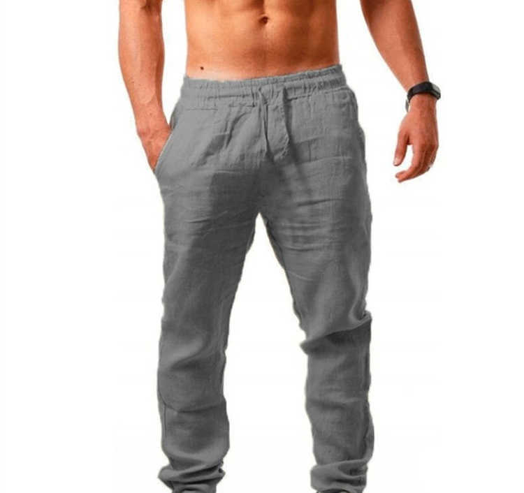 Calça masculina linho de algodão calças brancas homens 2023 Verão machado cintura elástica amarra o hip-hop cor sólida cor letra masculina macacão casual para homens w0414