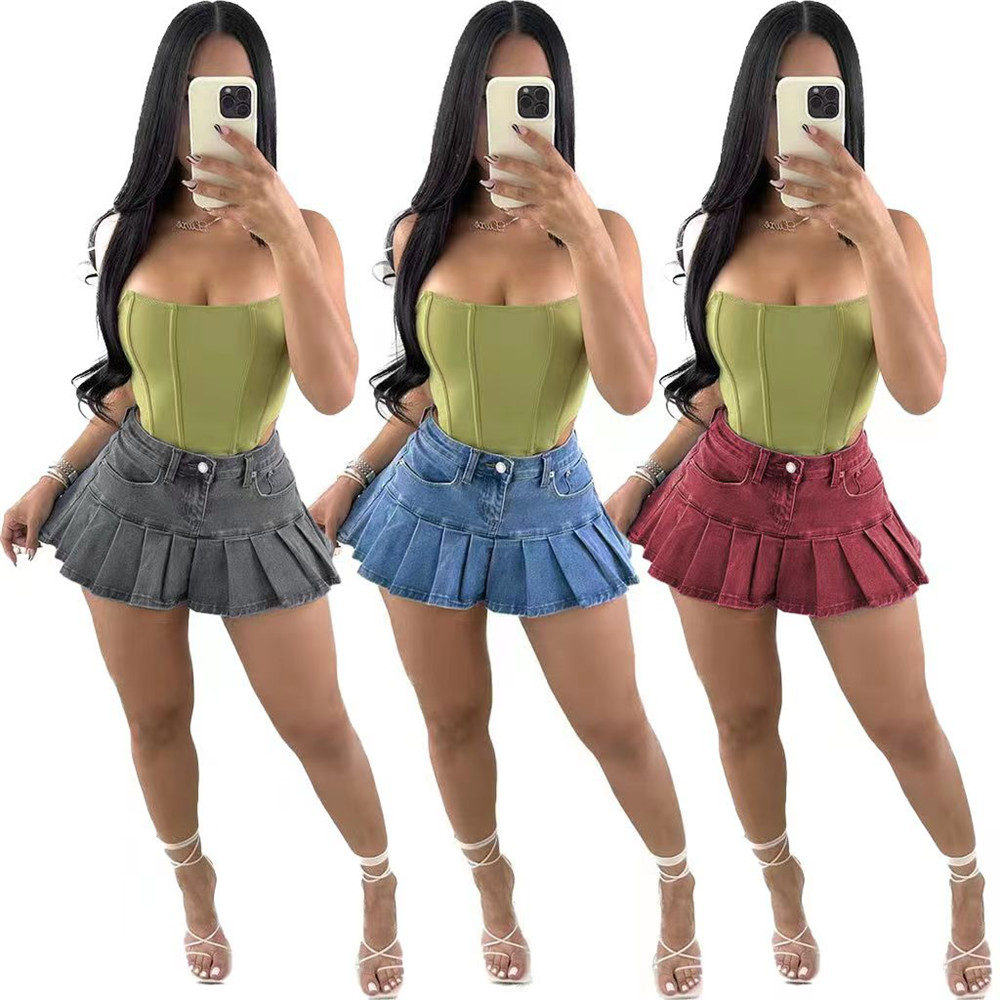 Designer dresses Denim Mini Pleated Skirt Summer Women High Waist A-Line Skirts Fashion Cute Miniskirt Y2k Bottom Streetwear Wholesale Clothes 9717