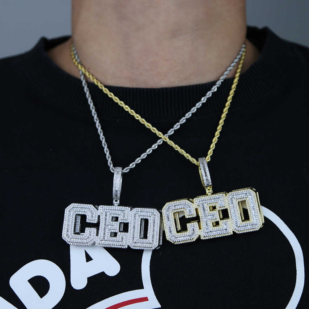 Pendanthalsband 2022 NY BLING SHADOW CEO Letters Anpassade Inledande namn Halsband Pendant Iced Out 5A Cubic Zircon Hiphop Cool Jewelry for Men Boy T230413