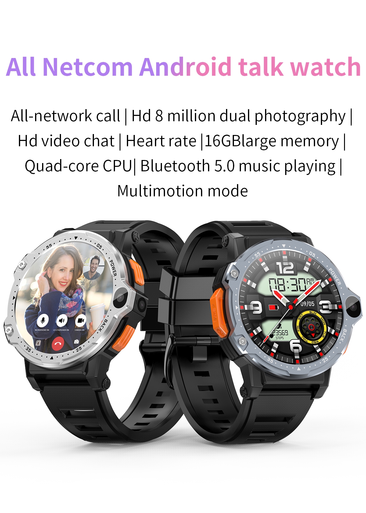 Global Bands GPS 64Gb Smartwatch 4G Android Relógios inteligentes com Wifi e cartão SIM Chamada 128Gb 8Mp Câmeras HD Pressão arterial Oxigênio Frequência cardíaca BT Whatsapp FB Gsm/Wcdma/Lte