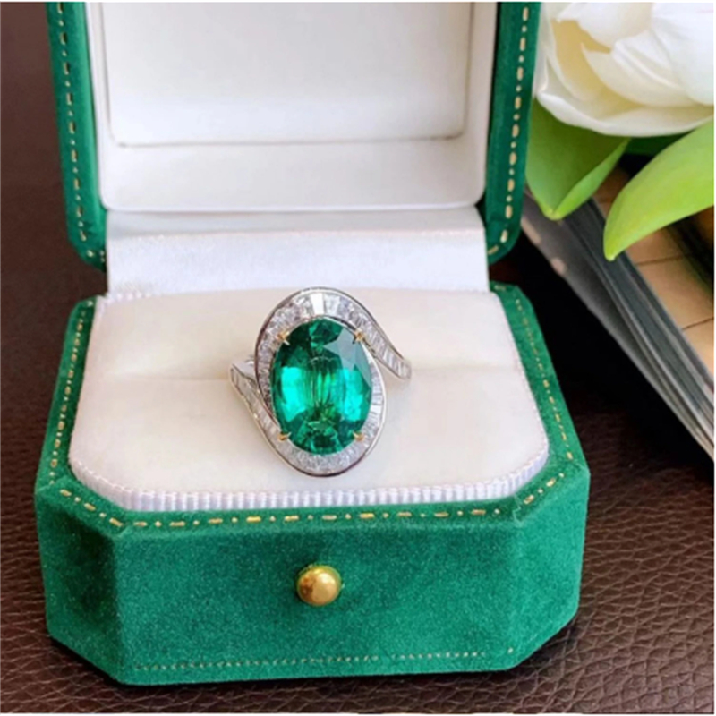 Vintage Lab Emerald Diamond Ring 100% Real 925 Sterling Silver Party Wedding Band Rings for Women Bridal Engagement Jewelry Gift