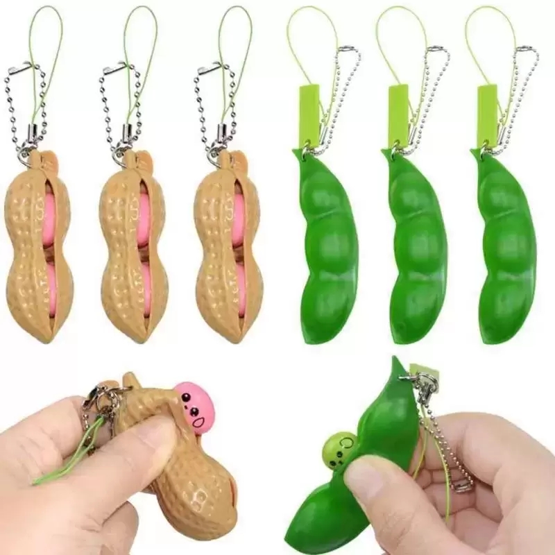 Fidget favors Sojabohnenspielzeug Erdnuss-Erbse Squeeze-a-Bean Schlüsselanhänger Fingerpuzzles Focus Extrusion Erbsenanhänger Stressabbau Kinder mit Autismus brauchen Dekompressionsgeschenk