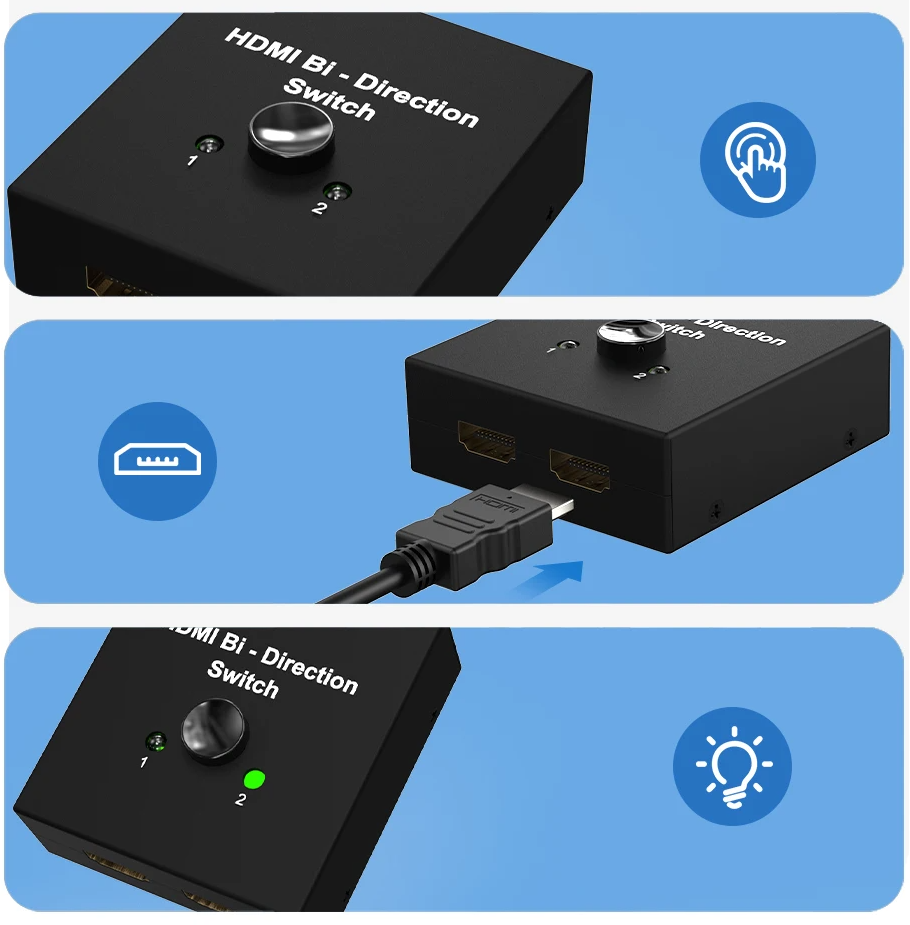 HDMI Switch BI-Direction 2.0 HDMI Splitter 1x2/2x1 Adapter 2 in 1 Out 1 in 2 Out Out for TV Box HDMI 4K Switcher