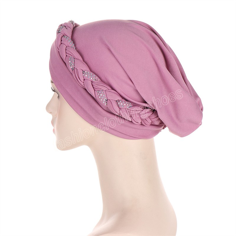 Diamonds Indian Muslim Women Hijab Turban Braid Bonnet Chemo Caps Inner Cancer Head Wrap Scarf Beanies Hat Hair Loss Cover Mujer