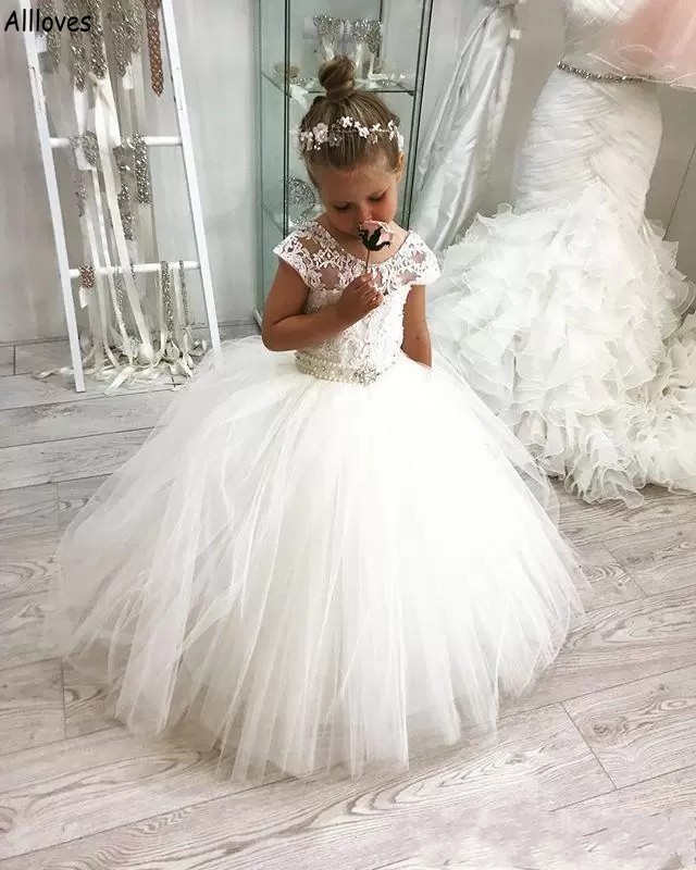 Adorable Lace Mariage Fleur Robes Girl O SEP SELLES DE COUPE COUPES LETTE GILLES PAGEANT BOURS BALLES Puffy Tulle Kids Toddler Première Communon Robe formelle al3572