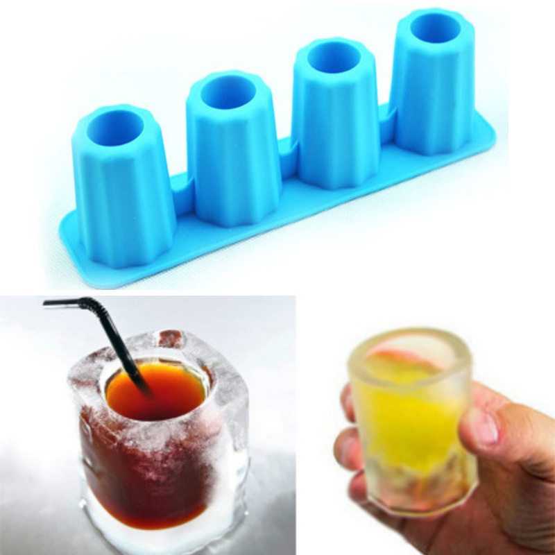 Copo de gelo de 4 grades faz molde de verão DIY Coluna Bandeja de cubos de gelo Moldes Bar Party Cocktail Cubos de gelo Molde de silicone azul Molde de gelo La Taza De Hielo De 4 Rejillas Hace Molde