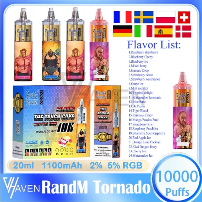 100% autentico Randm Tornado 10000 sbuffi e sigaretta RGB luce incandescente penna Vape usa e getta 10K barre indicatore di alimentazione