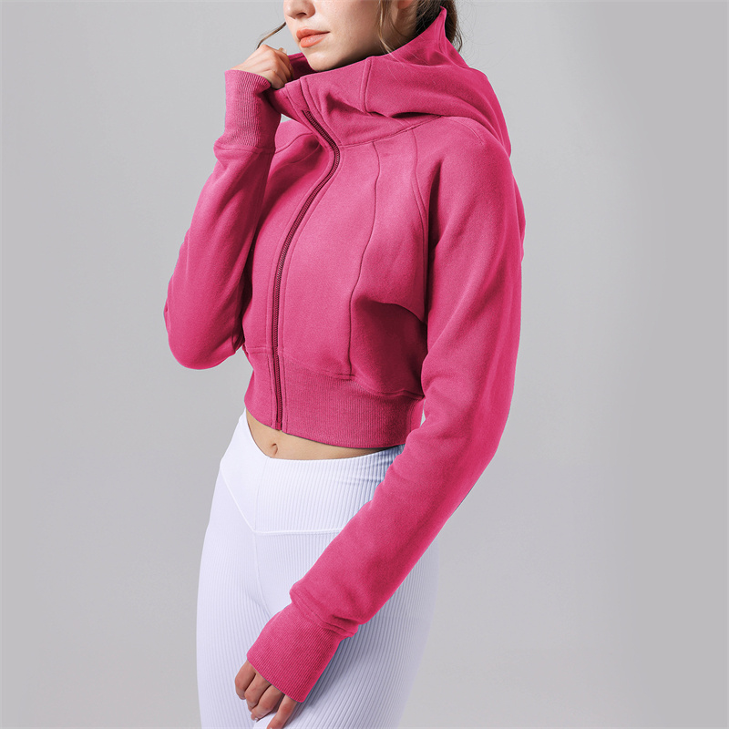 lu Womens Yoga Jacket Hooded Long Sleeves Outfit Solid Color Full Zipper Gym Jackets Shaping Waist Fitness Jogger Outfit Sportswear For Lady BFJ5004