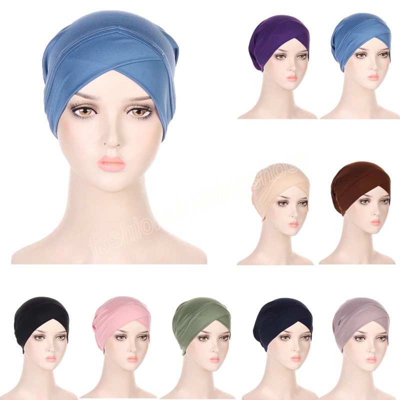 Underscarf Donne Elastico Cappello Interno Croce Testa Wrap Chemio Musulmano Sciarpa Hijab Cap Berretti Copricapo Copertura Islamico Turbante Mujer