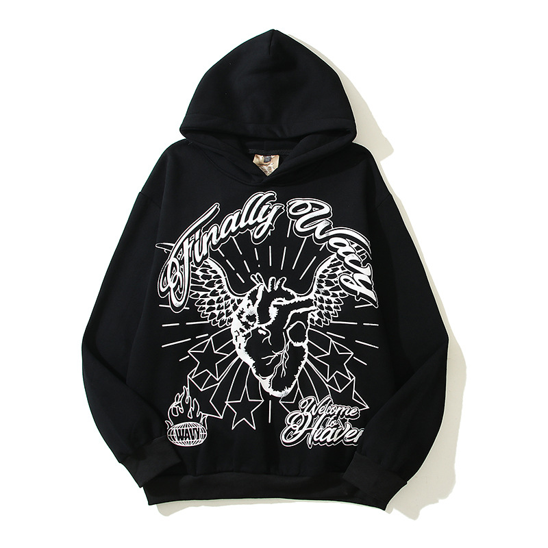 Sweatshirts hoodies män kvinnor high street hjärt graffiti tryck pullover hoode hiphop tröjor