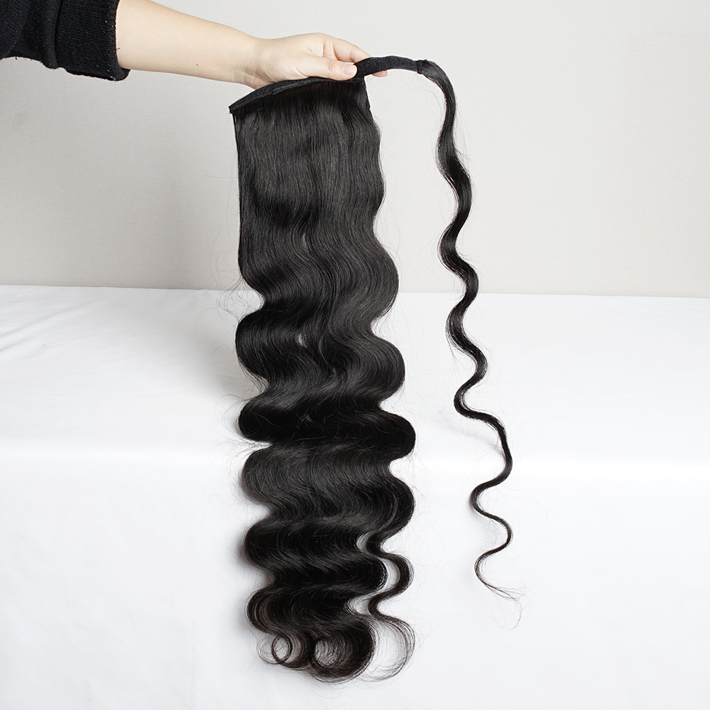 Body Wave Ponytail 12 a 28 pulgadas tejido mojado y ondulado a granel drawstirng Wrap Around Clip en cola de caballo Negro Remy Extensión de cabello humano brasileño