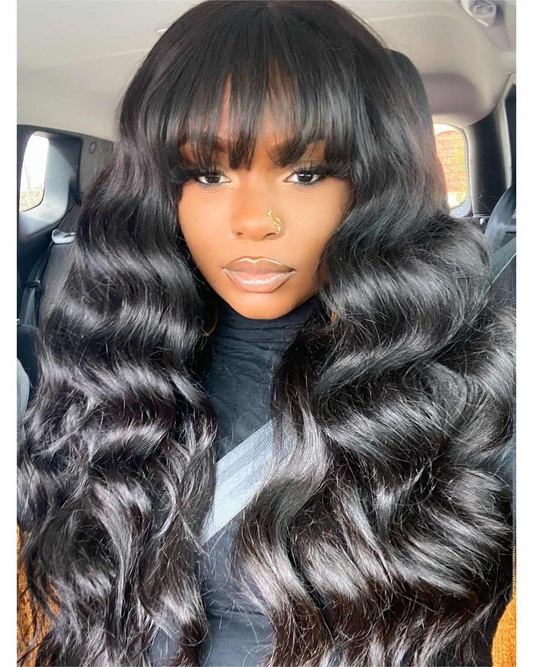 180-200 Density Brazilian Body Wave Fringe Wig, Human Hair Wig with Bangs, None Full Lace Front Wigs