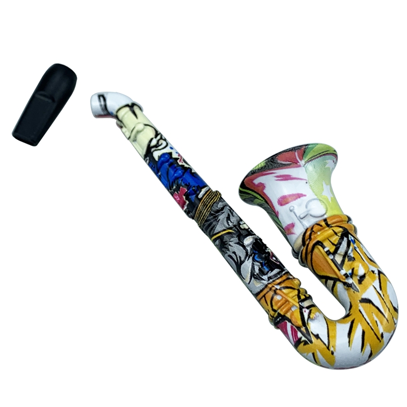 Latest Mini Colorful Wig Wag Pipes Metal Alloy Hand Portable Horns Style Tube Dry Herb Tobacco Filter Silver Screen Bowl Handpipes Smoking Cigarette Holder