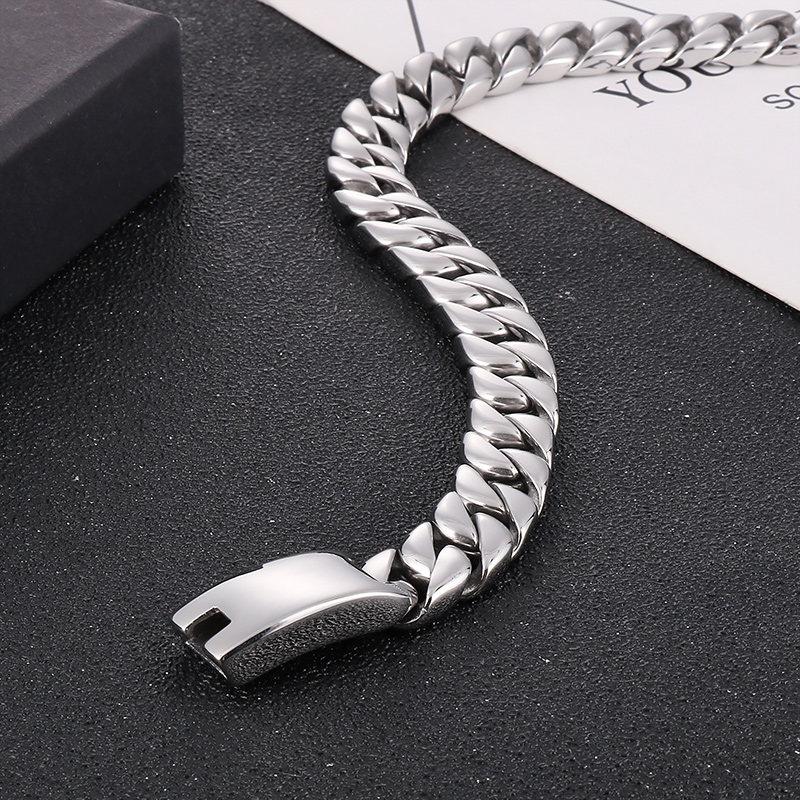 Mens Casting Cuban Chain Link Necklace Polished Silver Heavy Stainless Steel Gothic Simplicity Jewelry For Father Husband Boyfriends Friends Holiday Gifts 12mm