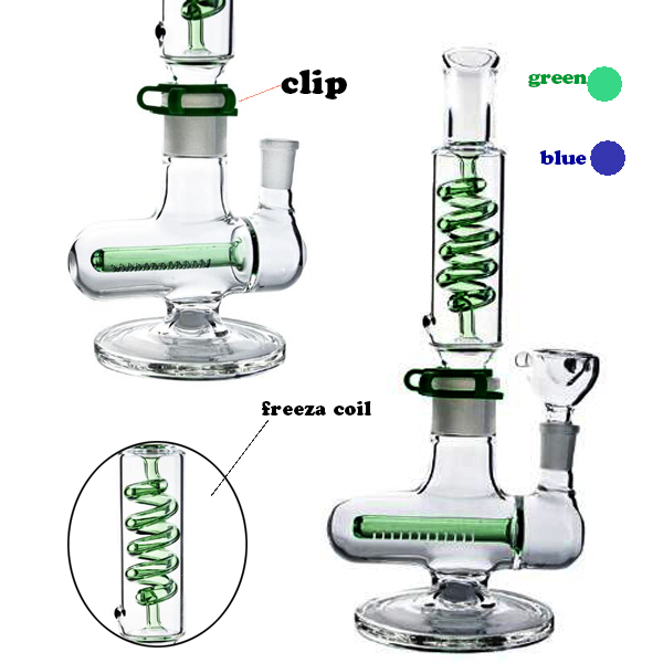 12.5 inchs Percolator Water Bongs Hookahs Smoking Pipe Oil Burner Unique Bong Freezable Coil Recycler Dab Rig