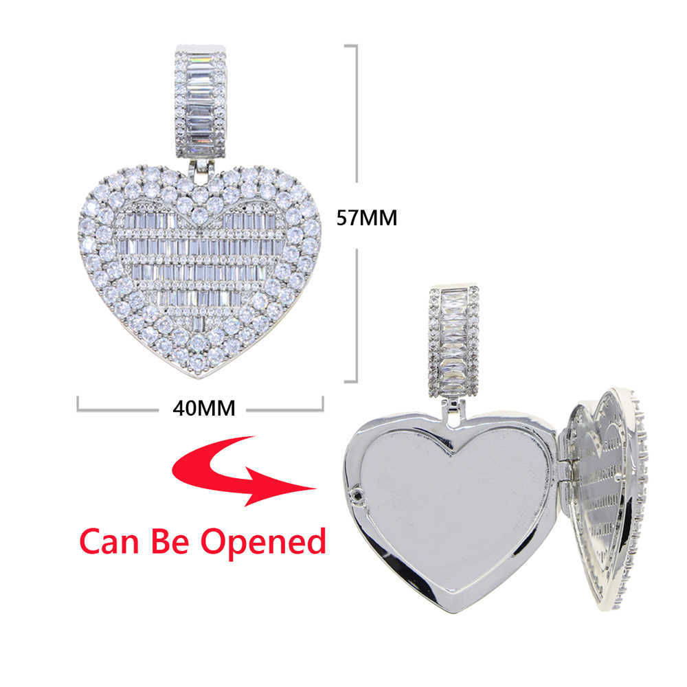 Colliers de pendentif Nouveau peut être ouvert en forme de coeur photo collier pendentif glacé de bling coeurs chaîne cubique zircone charme mode femme hommes bijoux t230413