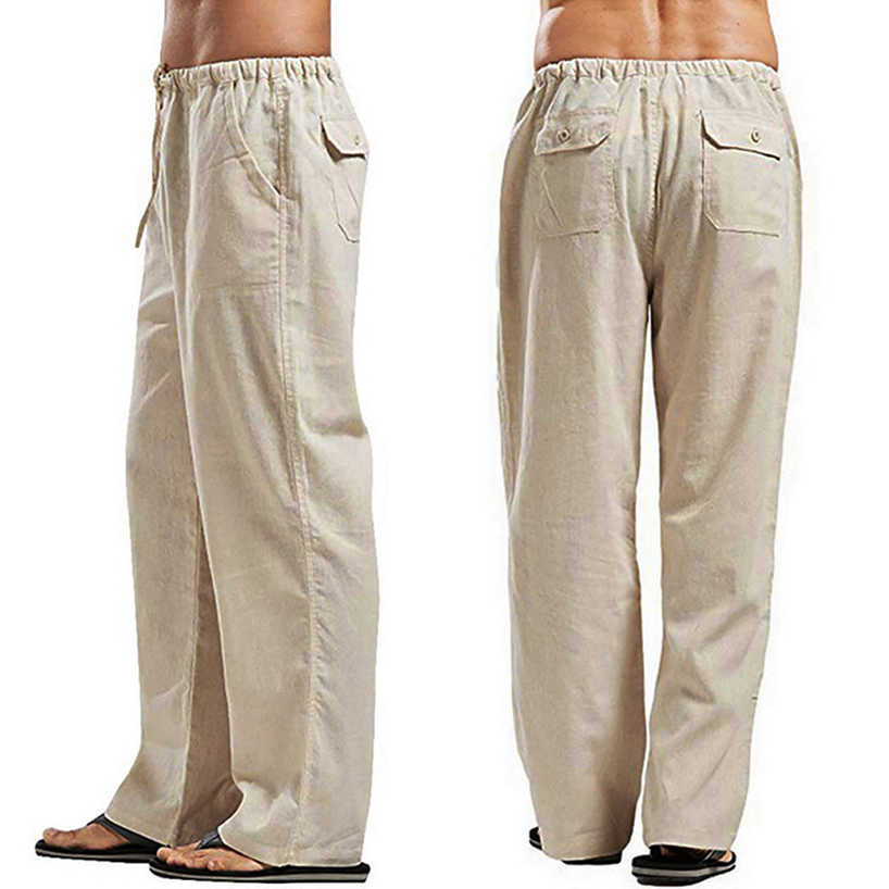 Męskie spodnie Summer Men Solid Kolor Line Multi-Papiełowe proste spodnie plus oddychające wydychające do sznurka luźne spodnie W0414