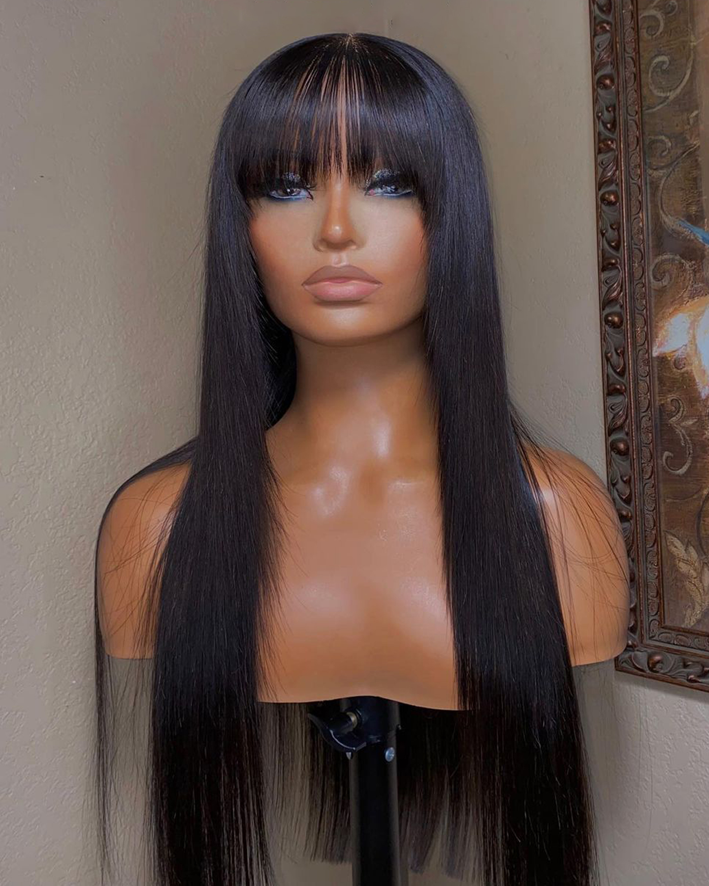Pervian Human Hair Wigs Straight Hair With Bangs Fringe For Women Brazilian Bob Wig Glueless None Full Lace Wig Synthetic