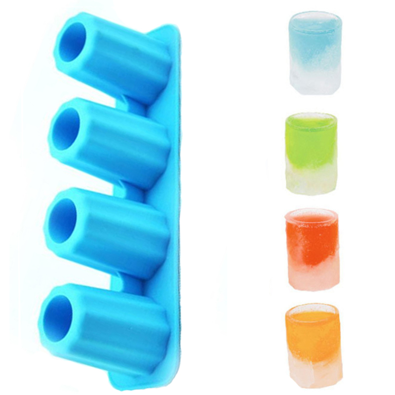 Copo de gelo de 4 grades faz molde de verão DIY Coluna Bandeja de cubos de gelo Moldes Bar Party Cocktail Cubos de gelo Molde de silicone azul Molde de gelo La Taza De Hielo De 4 Rejillas Hace Molde