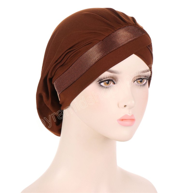 Underscarf Muslim Turban Pleated Cross Hair Loss Cap Beanies Women Chemo Cap Inner Hijab Hat Bonnet Headwrap Scarf Cover